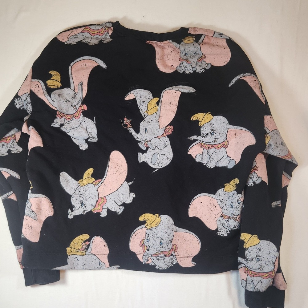 Zara Disney Dumbo Sweatshirt Black All Over Print Pullover Womens Small Vintage